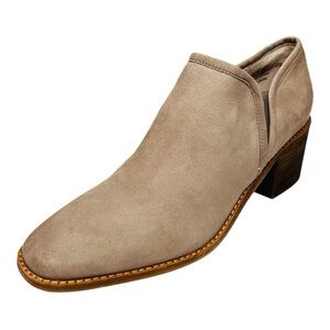 Caslon Faye Taupe Nubuck Distressed Leather Block Heel Side Zip Ankle Bootie